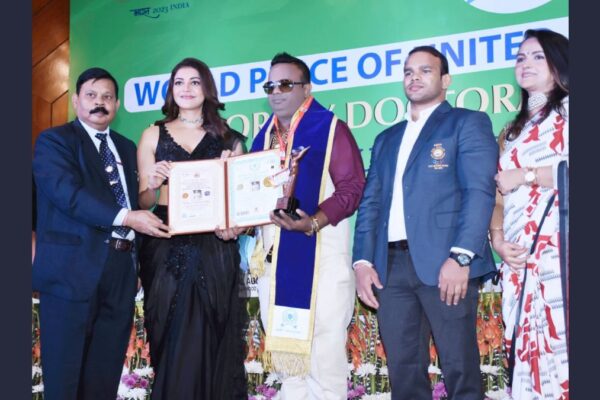 Businessman Dr. Nikesh Tarachand Jain Madhani Received Honorary Doctorate Degree and Business Award from Kajal Aggarwal and Narsingh Pancham Yadav